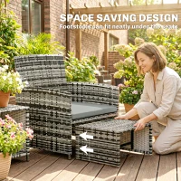 Outsunny 6 Piece Rattan Garden Furniture, Space-Saving Patio Furniture Set with Nesting Tables, Chairs, Stools, Cushions, Grey(m-4)