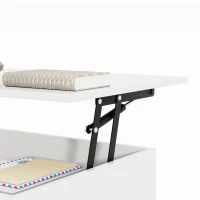Tavolino da salotto regolabile in altezza, con piano in vetro e striscia LED, 100x50x33-47.5 cm, Bianco(m-6)