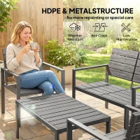 Outsunny 4 Piece Garden Furniture Set, Outdoor Sofa Set with HDPE Slatted Loveseat Armchairs Coffee Table Metal Frame, Dark Grey(m-4)