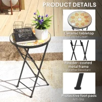 Outsunny Mosaic Outdoor Garden Table, 35.5cm Round Folding Coffee Table with Metal Frame for Balcony Terrace, Yellow(m-6)