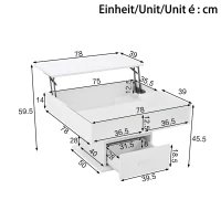 Tavolino da salotto regolabile e lucido con piano rialzabile e illuminazione LED, 78x78x45.5 cm, Bianco(m-3)