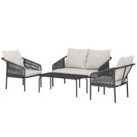 Outsunny Gartenmöbel Set 4-teilig Polyrattan Lounge-Set mit Zweisitzer 2 Sessel Couchtisch abnehmbar Kissen Bindebändern(m-10)