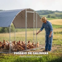 PawHut Galinheiro para Exterior 2,8x1,7x1,9 m Cobertura em Tecido Oxford Anti-UV Impermeável Fechos para 5-8 Galinhas Prata(m-7)