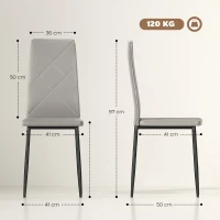 HOMCOM Set de 4 Sillas de Comedor Tapizadas de Piel Sintética con Respaldo Alto y Patas de Metal 41x50x97 cm Gris(m-3)