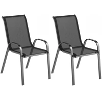 Outsunny Juego de 2 Sillas de Jardín Apilables con Reposabrazos Curvos, en Acero y Tejido Transpirable, 54x71x93 cm, Negro(m-6)