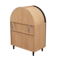 Mobile per scarpe con esterno arrotondato, ante traforate in rattan e 3 ripiani, 70x40x100 cm, Color Legno e Nero(m-10)