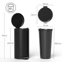 HOMCOM Cubo de basura 30L con pedal y tapa, contenedor con cubeta interior, función Soft-Close 36 x 30 x 63,5 cm, negro(m-3)