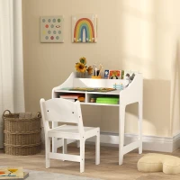 AIYAPLAY Conjunto de escritorio y silla para niños 3 a 8 años con compartimentos y estantes abiertos, blanco(m-2)
