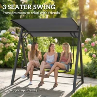 Outsunny 3 Seater Swing Chair, Garden Swing Bench with Adjustable Tilting Canopy, Breathable Mesh Seat 360 kg Capacity, Grey(m-4)