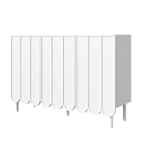 Credenza moderna con 9 ante ondulate, in MDF, 120x35x80 cm, Bianco(m-9)