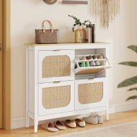 HOMCOM Zapatero Estrecho con 4 Puertas de Ratán Estantes Ajustables para 20 Pares de Zapatos 105x24x95,5 cm Blanco(m-2)