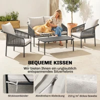 Outsunny Gartenmöbel Set 4-teilig Polyrattan Lounge-Set mit Zweisitzer 2 Sessel Couchtisch abnehmbar Kissen Bindebändern(m-5)