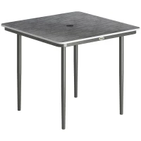 Outsunny Garden Dining Table for 4, 85 cm Square Outdoor Table with Umbrella Hole, Faux Wood Top, Metal Legs, Dark Grey(m-1)