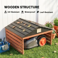 Outsunny Houten robotmaaiergarage met zadeldak, weerbestendig, voor robotmaaiers, 79 x 74 x 54 cm, roodbruin(m-5)