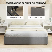 HOMCOM Struttura Letto Matrimoniale a Doghe con 3 Cassetti, in Legno, Poliestere e Metallo, 165x193x30 cm, Grigio(m-5)