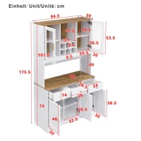 Mobile dispensa alto portaoggetti con 5 ante e 3 cassetti, 94.5x30x175.5 cm, Bianco(m-3)