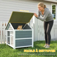 PawHut Maison pour Chat Extérieur Toit Ouvrant Fenêtre Panoramique Porte à Lamelles et Plateforme de Repos 101x72,5x81cm Gris(m-7)