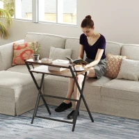 HOMCOM Escritorio plegable 65,5 x 45 cm con estante de almacenamiento para dormitorio, espacios pequeños, marrón rústico(m-5)