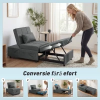 HOMCOM Fotoliu Pat de O Persoană Fotoliu Rabatabil 4-în-1, Gri(m-4)