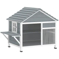 PawHut Maison pour Chat Extérieur Toit Ouvrant Fenêtre Panoramique Porte à Lamelles et Plateforme de Repos 101x72,5x81cm Gris(m-12)