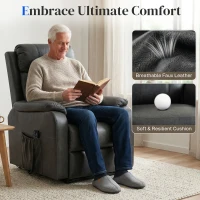 HOMCOM Fotel dla seniorów z funkcją podnoszenia i relaksu, elektryczny fotel z ekoskóry, podwójny silnik, sprężyny kieszeniowe, czarny(m-5)