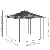 Outsunny Pabellón con doble techo, 3x3 m impermeable, estable, resistente al invierno, pabellón de jardín con mosquitera, Gris claro(m-3)