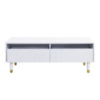 Tavolino da salotto con 2 cassetti e illuminazione LED, 110x50x40 cm, Bianco(m-2)