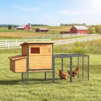 PawHut Gallinero jaula para gallinas en madera y acero con recinto nido cajón para excrementos y techo abatible 192x81,5x104cm naranja(m-6)