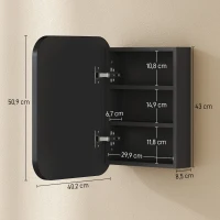 HOMCOM Armario con espejo para baño, armario de baño con espejo, estante ajustable, 40,2 x 10,2 x 50,9 cm, Negro(m-3)
