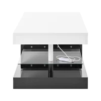 Table basse avec éclairage d'ambiance LED, étagère en verre & surface laquée brillante, 90x45x35,5 cm, Blanc+Noir(m-9)