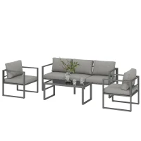 Outsunny 4 Piece Outdoor Garden Furniture Set, Patio Furniture with 3-Seater Sofa, Armchairs and Coffee Table(m-11)