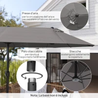 Outsunny Ombrellone da Giardino Doppio da Giardino 4.6x2.7 m a 12 Stecche con Prese d'Aria e Manovella, Ombrellone per Esterno in Acciaio e Poliestere, Anti UV, per Balcone e Terrazza, Grigio(m-6)