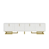 Mobile TV moderno con maniglie e gambe dorate, piedini regolabili, 160x38x44.5 cm, Bianco(m-2)