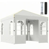 Outsunny Carpa Plegable 3x3 m Pop-up con UPF50+ 4 Laterales Desmontables Altura Ajustable y Bolsa de Transporte Blanco(m-10)