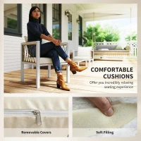 Outsunny Tuinmeubelset 4-delig polyrattan loungeset met tweezitsbank, 2 stoelen, glazen tafel, afneembare kussens en antislipmatten(m-5)