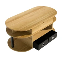 Table basse relevable, espace de rangement et tiroirs en tissu noir, 105x50x45 cm, Couleur naturelle(m-7)