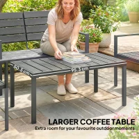 Outsunny 4 Piece Garden Furniture Set, Outdoor Sofa Set with HDPE Slatted Loveseat Armchairs Coffee Table Metal Frame, Dark Grey(m-5)