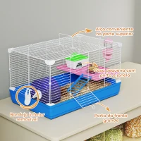 PawHut Gaiola para Hamster Casa para Roedores com Roda de Exercício Tigela Bebedouro Casinha Rampas para Gerbos 47x30x27 cm Azul(m-5)