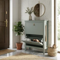 HOMCOM Scarpiera Slim con 2 Cassetti e Ripiani Regolabili per 14 Paia di Scarpe EU44, 80x24x95,5 cm, Verde(m-10)