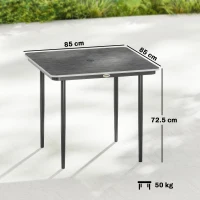 Outsunny Garden Dining Table for 4, 85 cm Square Outdoor Table with Umbrella Hole, Faux Wood Top, Metal Legs, Dark Grey(m-3)