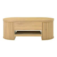 Table basse relevable avec étagère extensible et plateau de table réglable, Table basse avec côtés en bois courbés, 110x55,5x40 cm, Couleur naturelle(m-8)