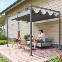 Outsunny 3 x 2m Metal Outdoor Pergola with Retractable Roof, Outdoor Gazebo Canopy Shelter with Drainage Holes for Garden, Patio, Lawn, Grey(m-10)