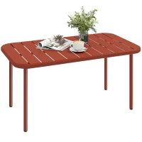 Outsunny Tavolino da Giardino in Acciaio Zincato con Piano a Doghe, Tavolino Rettangolare dagli Angoli Arrotondati, 90x50x43 cm, Rosso(m-8)