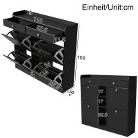 Mobile scarpiera con 4 ante a ribalta, 2 cassetti e 3 ripiani aperti, 110x26x100 cm, Nero(m-3)