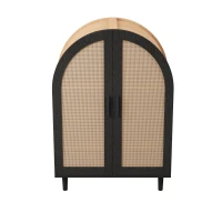 Mobile per scarpe con esterno arrotondato, ante traforate in rattan e 3 ripiani, 70x40x100 cm, Color Legno e Nero(m-8)