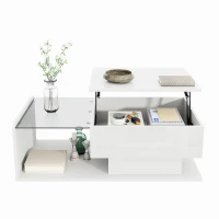 Tavolino da salotto regolabile in altezza, con piano in vetro e striscia LED, 100x50x33-47.5 cm, Bianco(m-10)