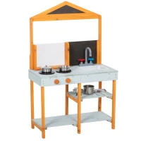 AIYAPLAY Cozinha de Lama Infantil Exterior de Madeira com Fogão Pia Removível Prateleiras para Crianças de 3-8 anos, Azul claro(m-1)