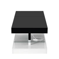 Table basse avec éclairage d'ambiance LED, étagère en verre & surface laquée brillante, 90x45x35,5 cm, Noir+Blanc(m-8)