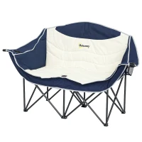 Outsunny Silla plegable 2 plazas para camping con portavasos Bolsa de transporte hasta 250 kg resistente Azul(m-7)