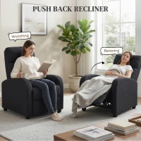 HOMCOM Relaxsessel, verstellbar 135°, ausziehbare Fußstütze, gepolsterte Lehnen, Leinen-Polyester, Schwarz(m-4)